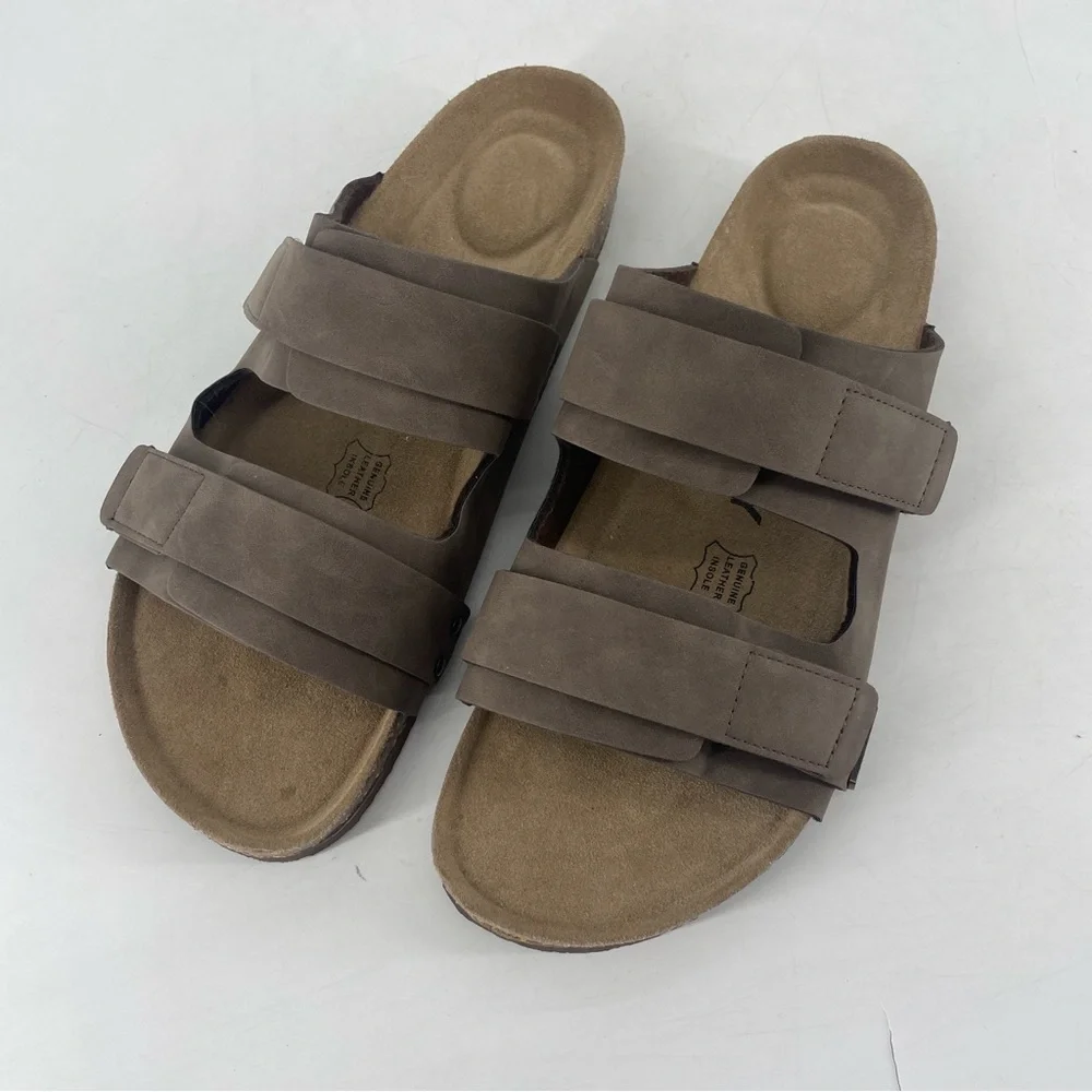 FITORY Mens Classic Sandals with Two Straps Beach Slides for Summer Brown